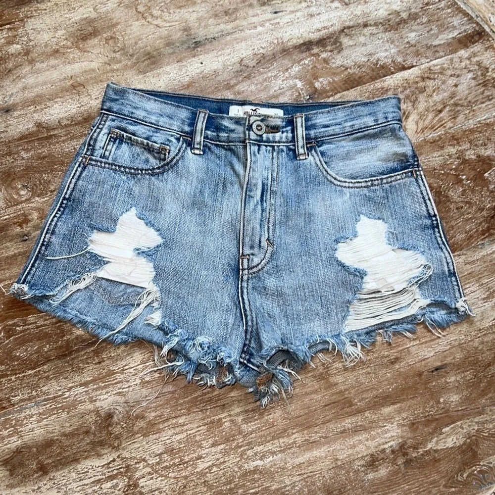 HOLLISTER Cutoff Denim Blue Jean Distressed Shorts Size 25
